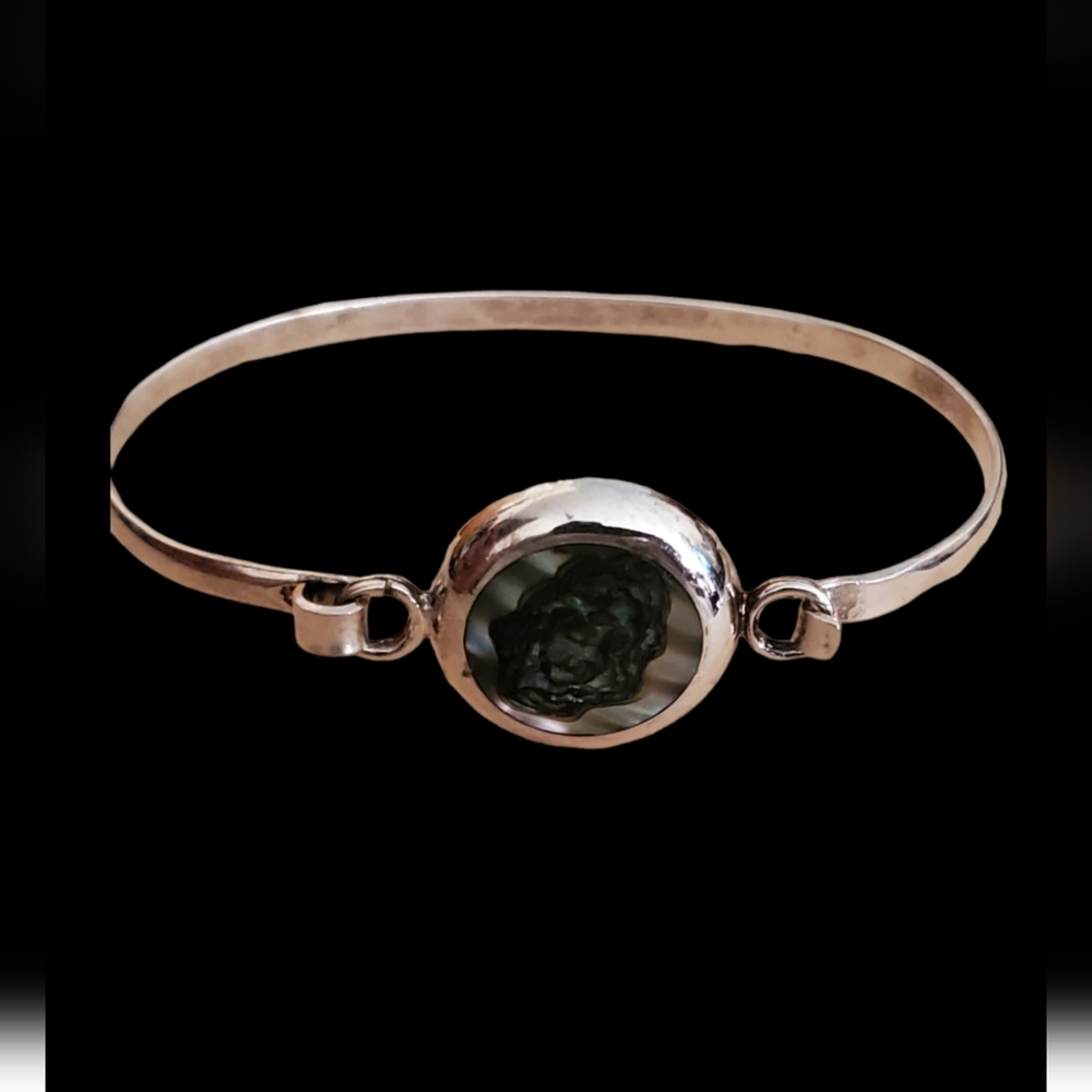 Vtg. Sterling Silver Abalone Inlaid Bracelet